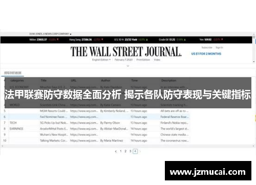 法甲联赛防守数据全面分析 揭示各队防守表现与关键指标