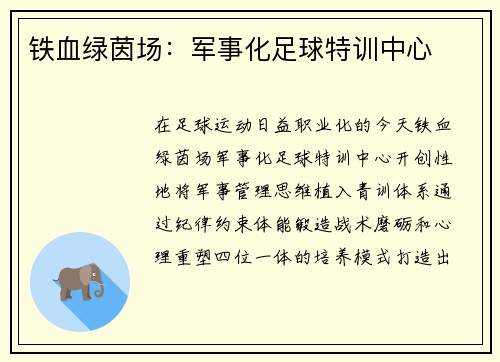 铁血绿茵场：军事化足球特训中心